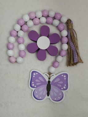 Purple Beaded Butterfly Garland Wood Flower Decor Tier Tray Summer Spring